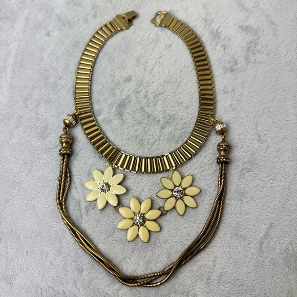 Upcycled Gold Tone Enamel Necklace OOAK - Picture 2 of 6